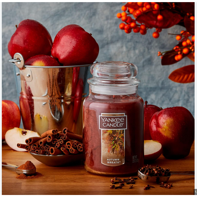 Yankee Candle Autumn Wreath Scented, Classic 22oz Large Jar Single Wick Aromatherapy Candle, Over 110 Hours of Burn Time, Apothecary Jar Fall Candle, Autumn Candle Scented for Home - 24hrsmart